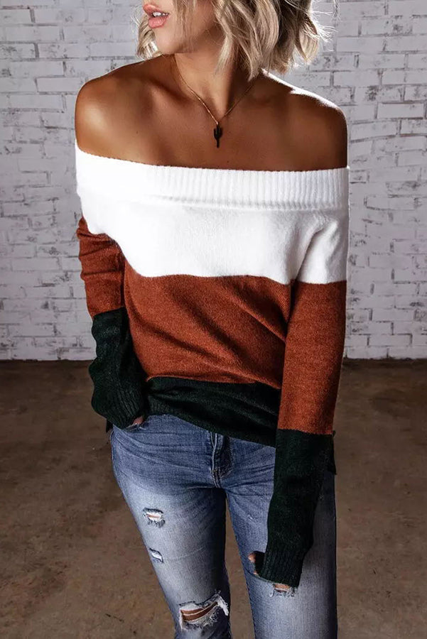 Lilipretty Lovely Chill Color Block Off Shoulder Sweater