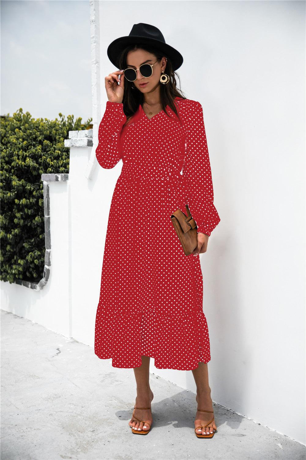 Polka Dot Split Ruffle Hem Dress