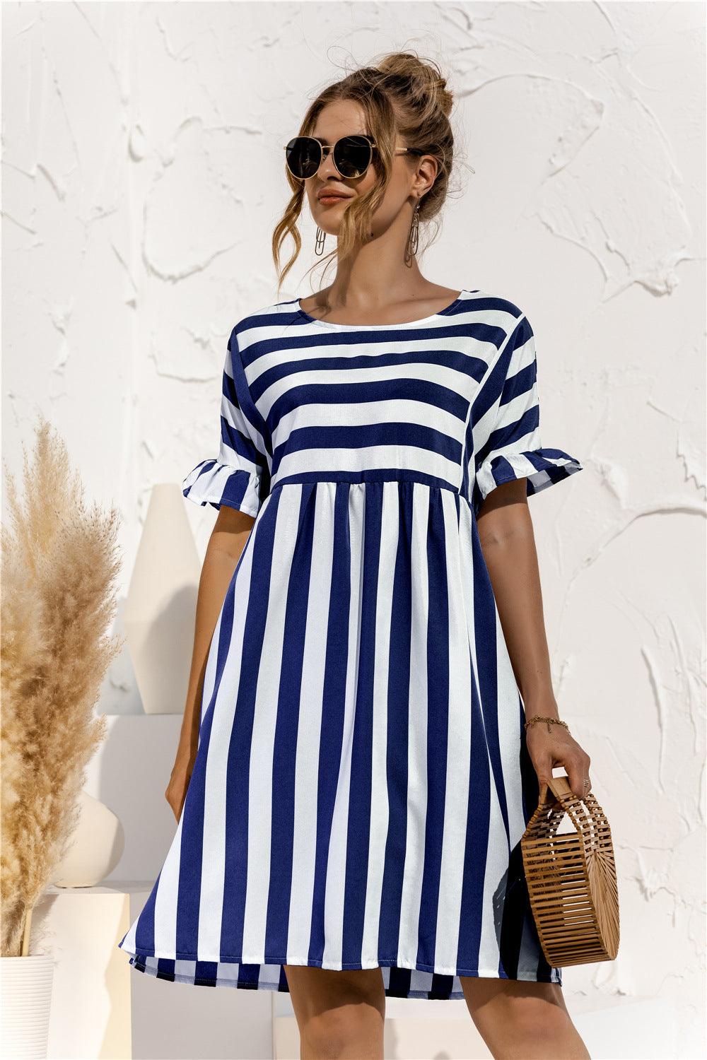 Striped Ruffle Sleeve Dress