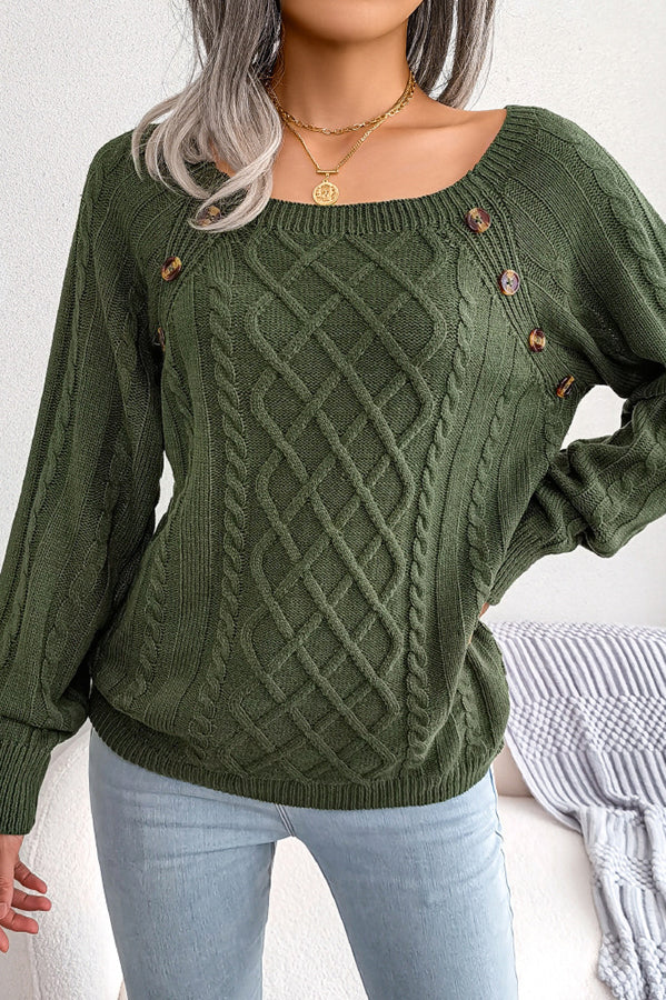 Lilipretty Sweet Life Button Cable Knit Sweater