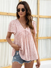 Women’s T-Shirts V-Neck Floral Printed Pattern Short Sleeve Loose Casual T-Shirt