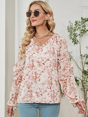 Women’s T-Shirts Long Sleeve Floral Printed Loose Chiffon T-Shirt