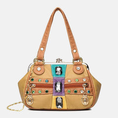 Bolso de hombro con cadenas y remaches de calavera a prueba de agua de cuero PU para mujer, bolso cruzado 