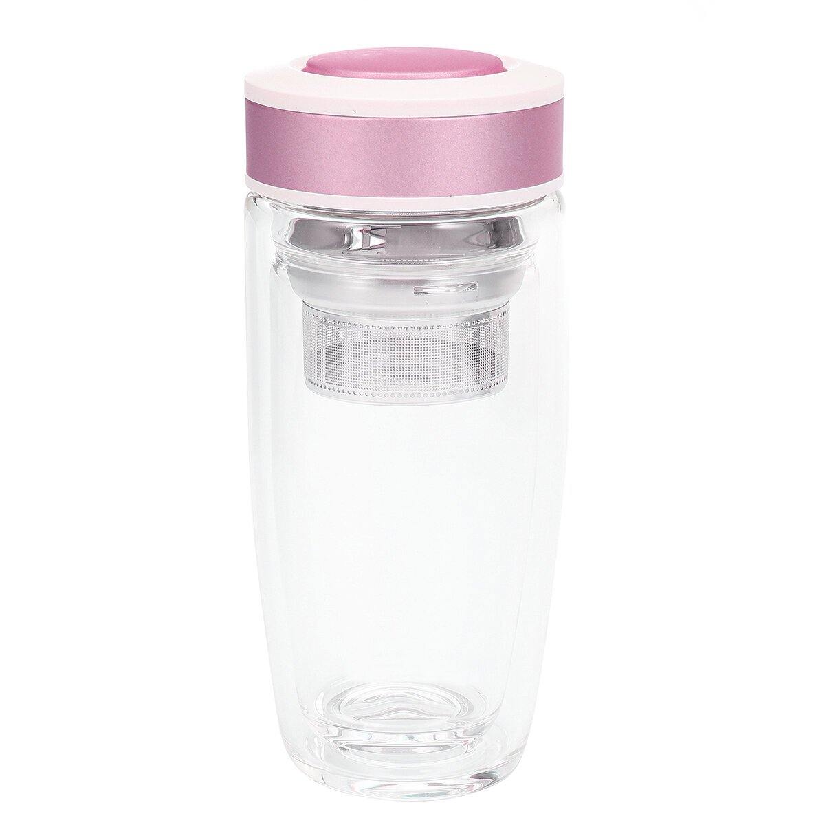 380ML Double Wall Glass Tea Tumbler Water Bottle with Filter Infuser Travel Mug