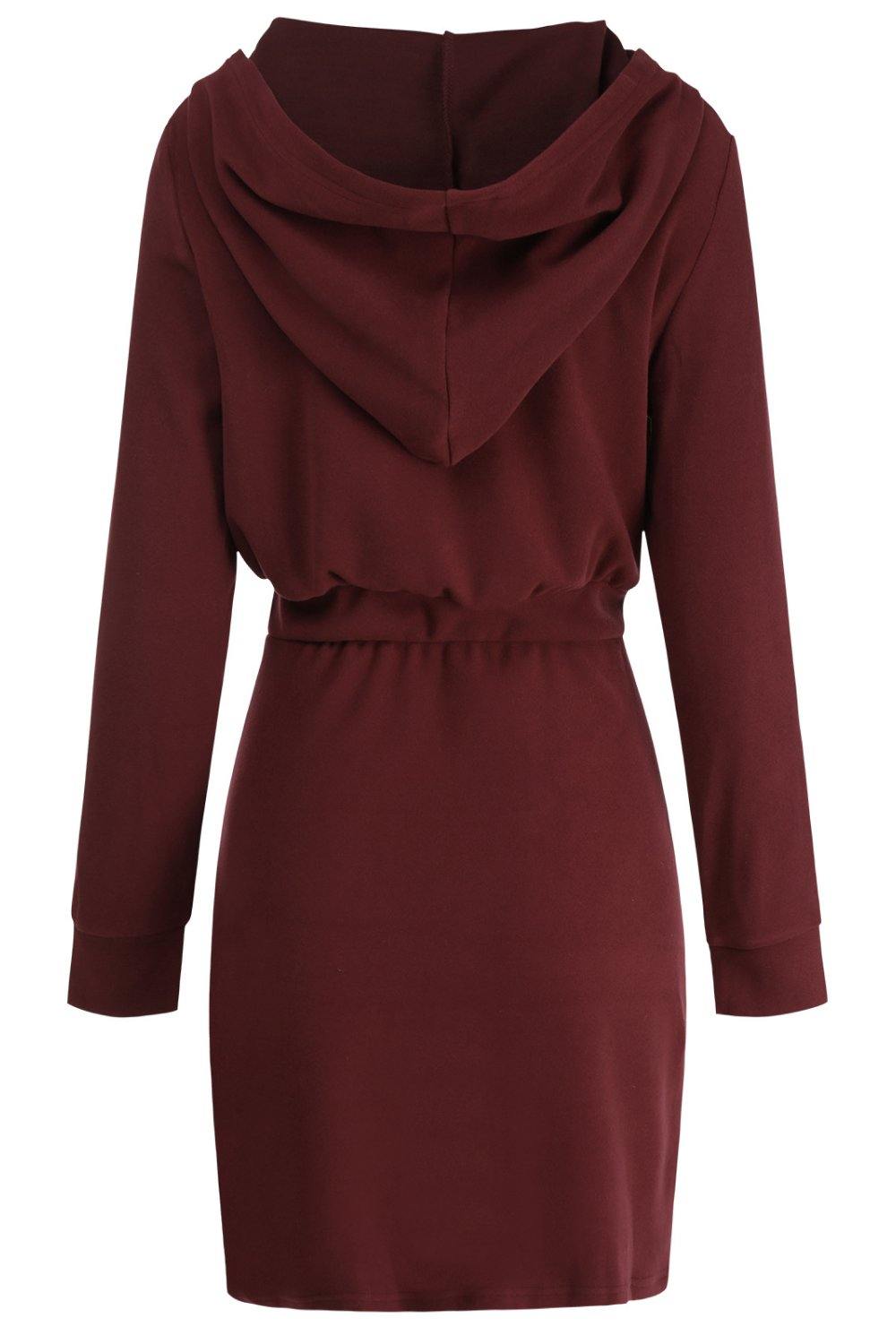 Zip Up Hooded Drawstring Dress