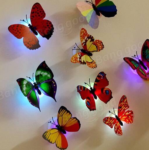 Honana DX-138 6PCS Colors Changing LED Flashing Butterfly Night Light Decorative Lights 3D Stickers