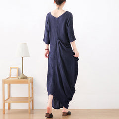 Early Autumn Irregular Retro Linen Pleated Dress