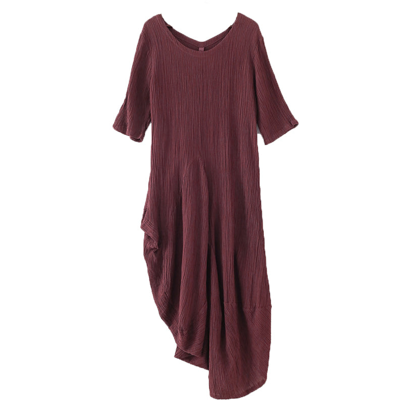 Early Autumn Irregular Retro Linen Pleated Dress