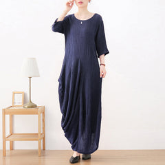 Early Autumn Irregular Retro Linen Pleated Dress