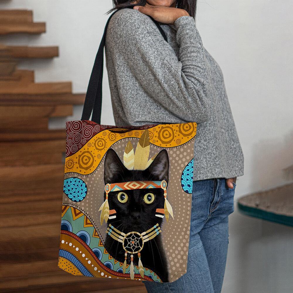 Bolso de hombro con diseño de gato negro vestido egipcio con dibujos animados bonitos para mujer 