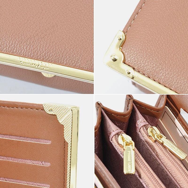 Women Metal Trim Buckle Decor Long Purse 6.5 Inch Wallet Large Capacity Multi-card Slot Card Holder Coin Purse