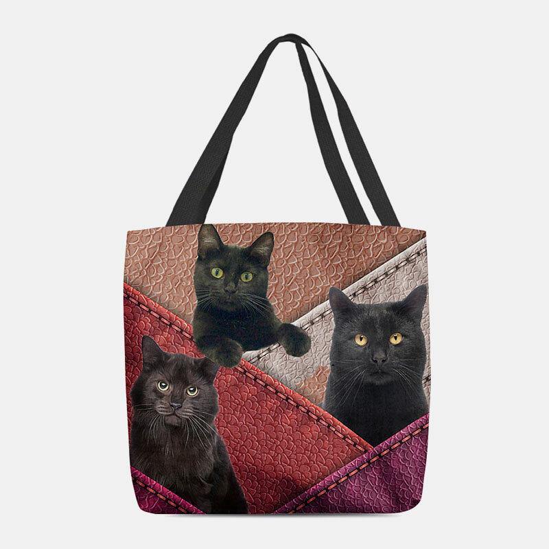 Bolso de hombro con estampado de gatos de fieltro para mujer 