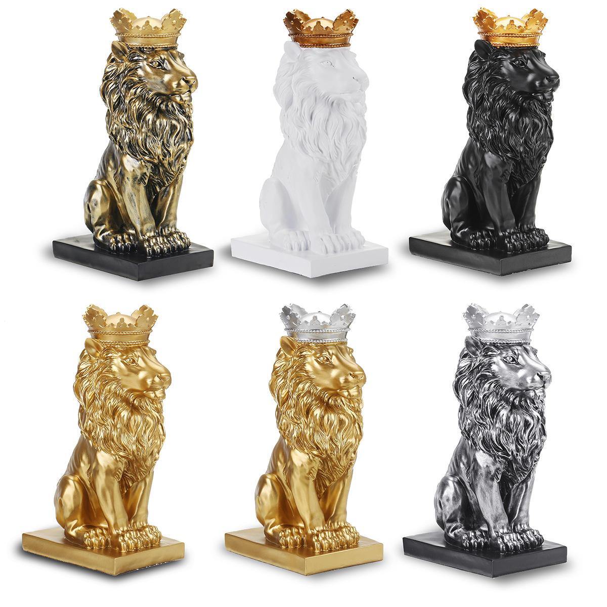 Nordic Style Crown Lion Statue Handicraft Decorations for Home Office Hotel Desk