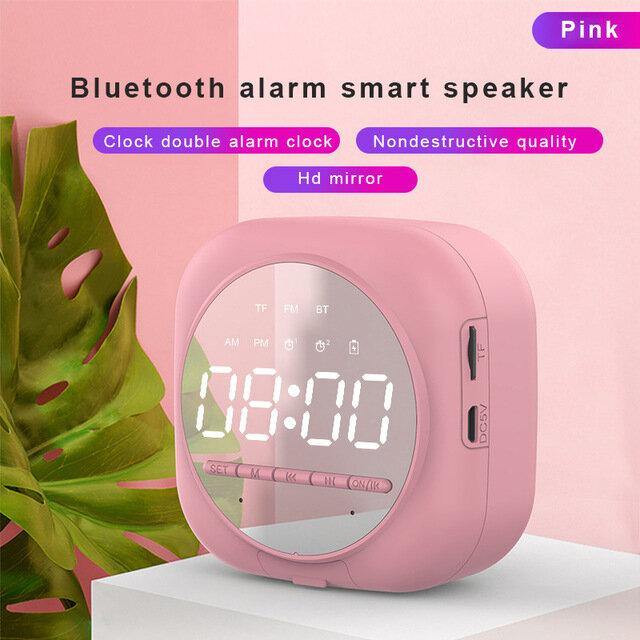 Wireless USB bluetooth 5.0 LED Mirror Alarm Clock Speaker TF FM Radio Clock Digital Snooze Table Clock Wake Up Phone Holder Electronic Large Time Display Home Decoran Clock