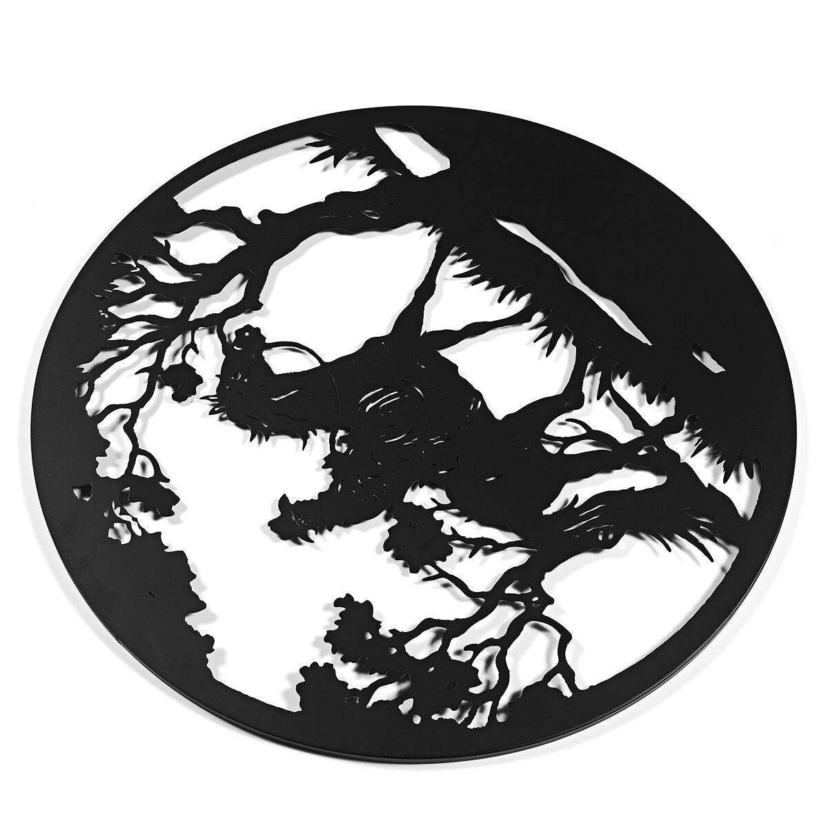 Man Riding Horse In Forest Round Black Metal Wall Hanging Art Decoration Room