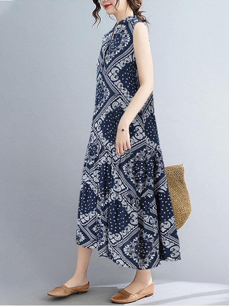 100% Rayon Spliced Geometric Printing Dress For Women