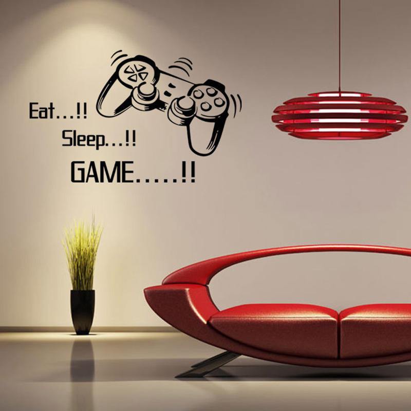 Kreative Kunst-Wandaufkleber mit Spielgriff, „EAT SLEEP GAME“, schwarzes Vinyl, entfernbar, bedruckt, Wandaufkleber für Spieleliebhaber, Schlafzimmer, Wandaufkleber mit heißem Spielgriff, Wohnzimmer, Schlafzimmer, Persönlichkeit, Dekoration, Wandaufkleber 