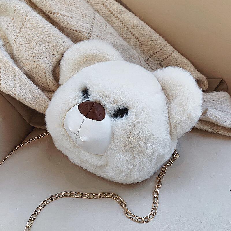 Women Cute Plush Bear Chains Shoulder Bag Crossbody Bag