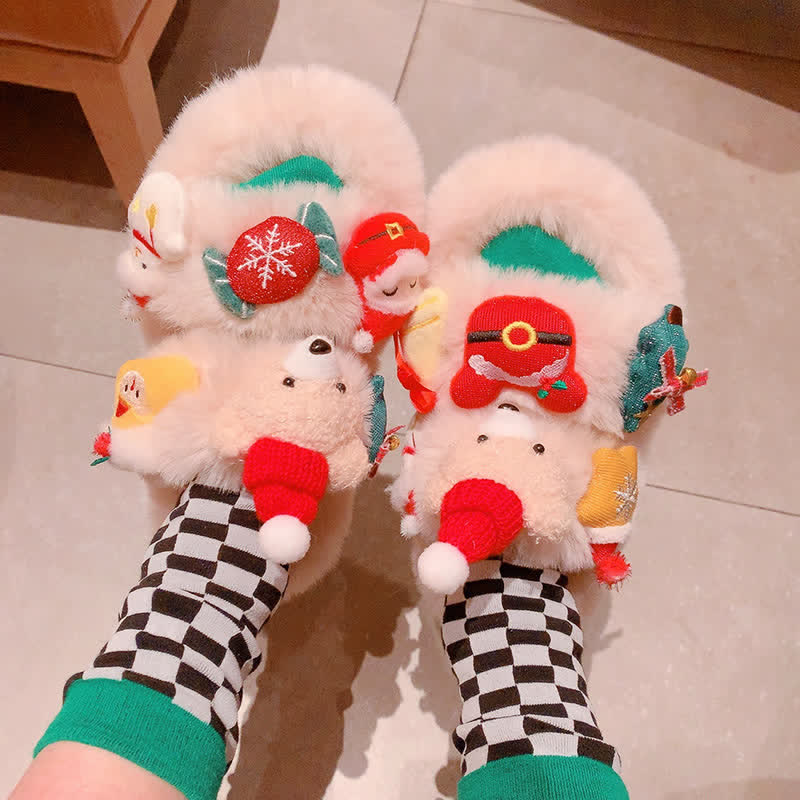 Cute Christmas Bear Plush Slipper