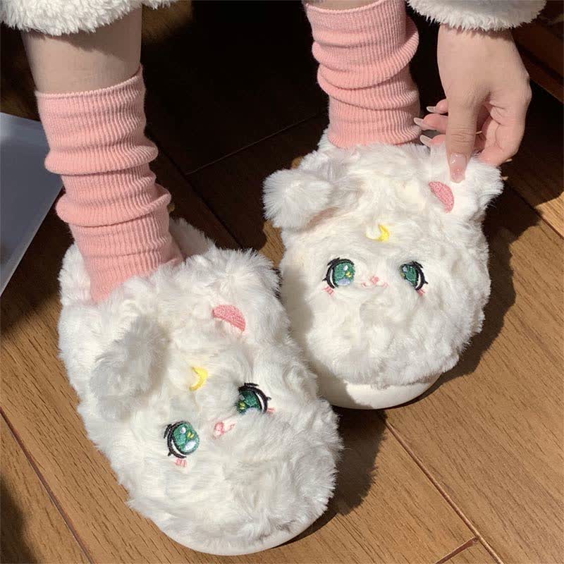 Cute Moon Kitty Plush Slippers