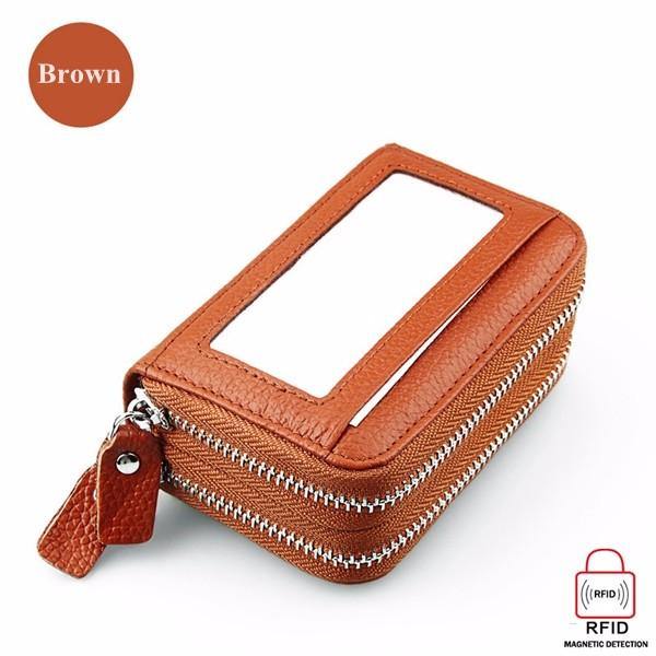 Genuine Leather RFID Double Zipper 11 Card Holder Coin Bag