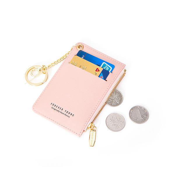 Women Faux Leather Card Holder Small Coin Bag Purse Key Chain