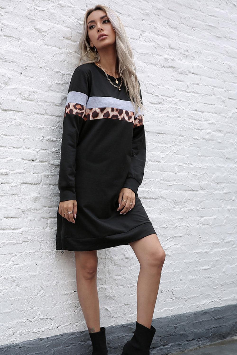 Leopard Long Sleeve Spliced Sweatshirt