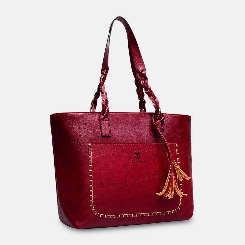 Bolso de hombro con asa tejida de gran capacidad con decoración de borlas para mujer 