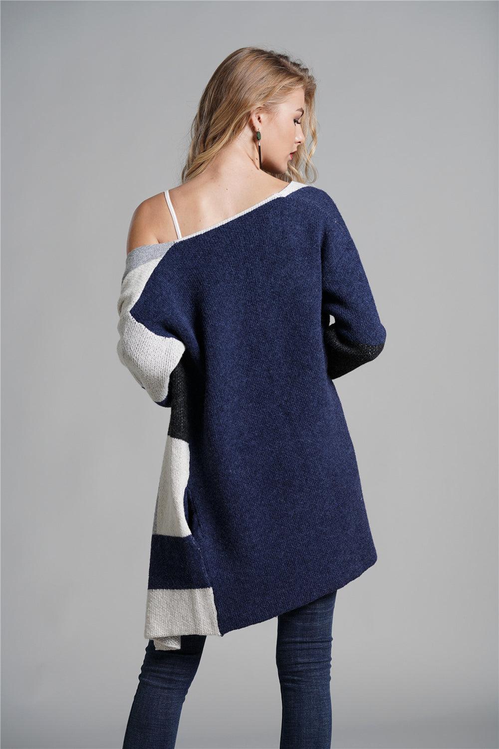 Color Block Open Front Longline Cardigan