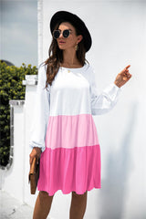 Color Block Long Sleeve Tiered Dress