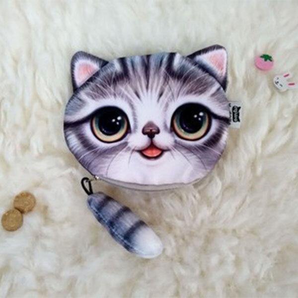 Women Plush Cartoon Cat Head Personality Cute Small Coin Bag Storage Bag