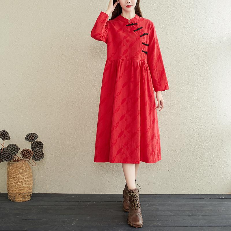 Embroidered Retro Cotton Linen Dress