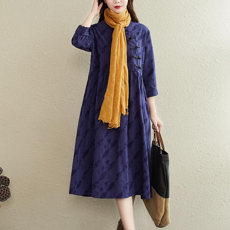 Embroidered Retro Cotton Linen Dress