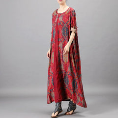 Ethnic Style Printed Loose Maxi Long Sleeve Dress