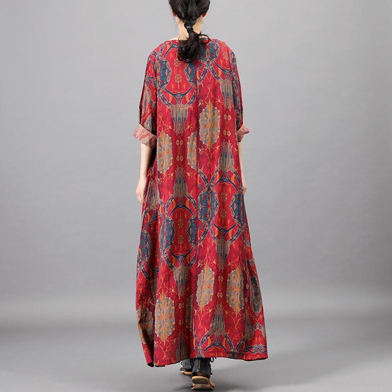 Ethnic Style Printed Loose Maxi Long Sleeve Dress