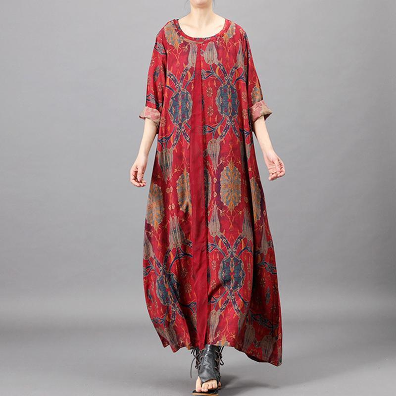 Ethnic Style Printed Loose Maxi Long Sleeve Dress