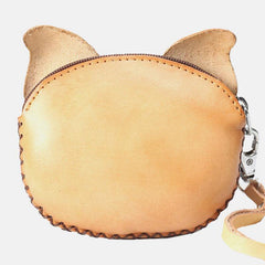 Unisex Genuine Leather Casual Cute Outdoor Cartoon Animal Pig Shape Small Coin Bag Wallet