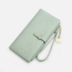 Women PU Leather Thin Solid Color Bifold Long Purse Card Holder Wallet