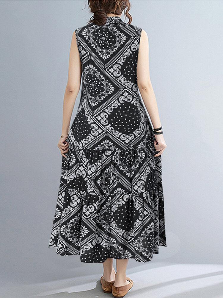 100% Rayon Spliced Geometric Printing Dress For Women