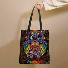 Bolso de mano de cuero con patrón de estampado de búho en color, bolso de hombro con pegatina, bolso de mano con bolso pequeño incorporado 