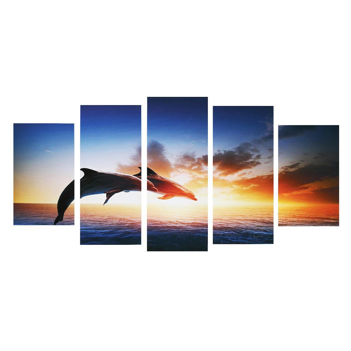 Dolphin Sunset Canvas Print Paintings Poster Wall Art Picture Home Decor Unframed