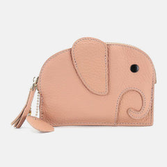 Women Genuine Leather Casual Cute Animal Elephant Pattern Mini Keychain Coin Bag Storage Bag