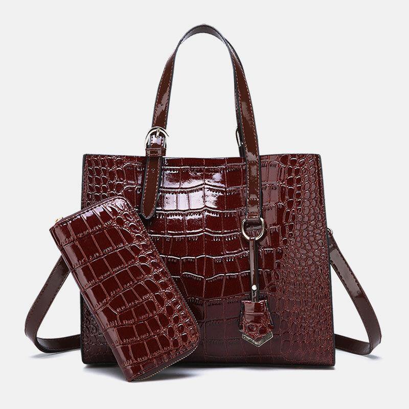 Women 2PCS Alligator PU Multi-pocket Large Capacity Handbag Crossbody Bag Tote