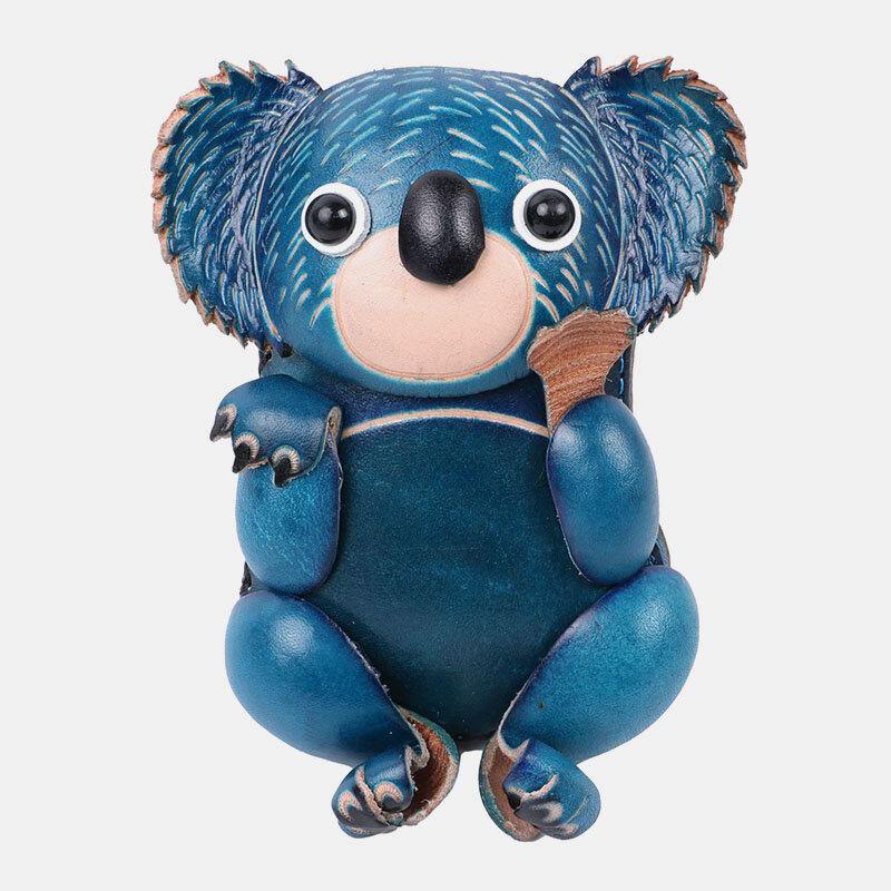 Unisex-Geldbörse aus echtem Leder, lässig, niedlich, Outdoor-Cartoon-Tier, Koala-Form, kleine Münztasche 