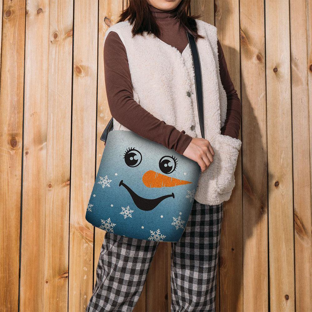 Bolso bandolera con estampado de copos de nieve y muñeco de nieve con sonrisa navideña festiva para mujer 