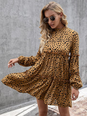 Animal Print Ruffled Bell Sleeve Dress