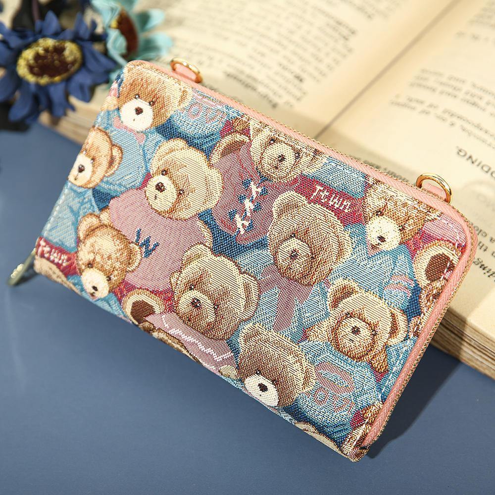 Women Bear Pattern 12 Card Slots Phone Purse Crossbody Bag Clutches Bag