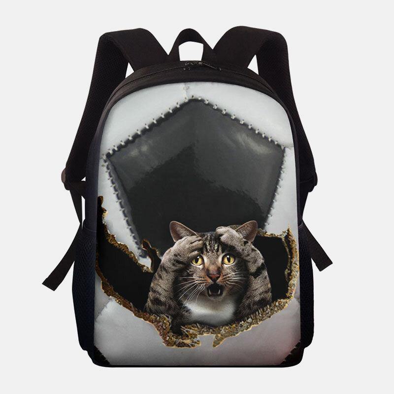 Unisex-Dacron-Rucksack mit großem Fassungsvermögen, Katze und Hund im Baseball-Fußball-Muster, bedruckt, Schultasche 