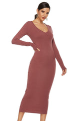 V Neck Ribbed Maxi Sweater Dress