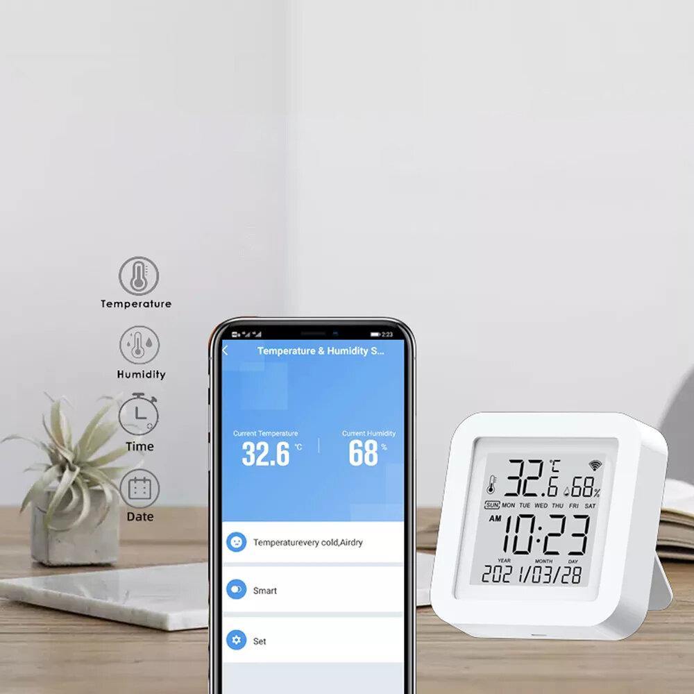 Tuya WIFI Temperatur Feuchtigkeit Smart Sensor Uhr Digital Display Fernbedienung Thermometer Unterstützung Alexa Google Assistent 